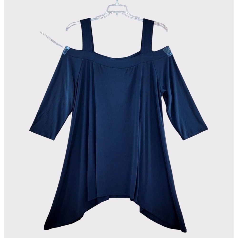 Vecceli Italy Womens XL Cold Shoulder Tunic Top Black High Low NWT